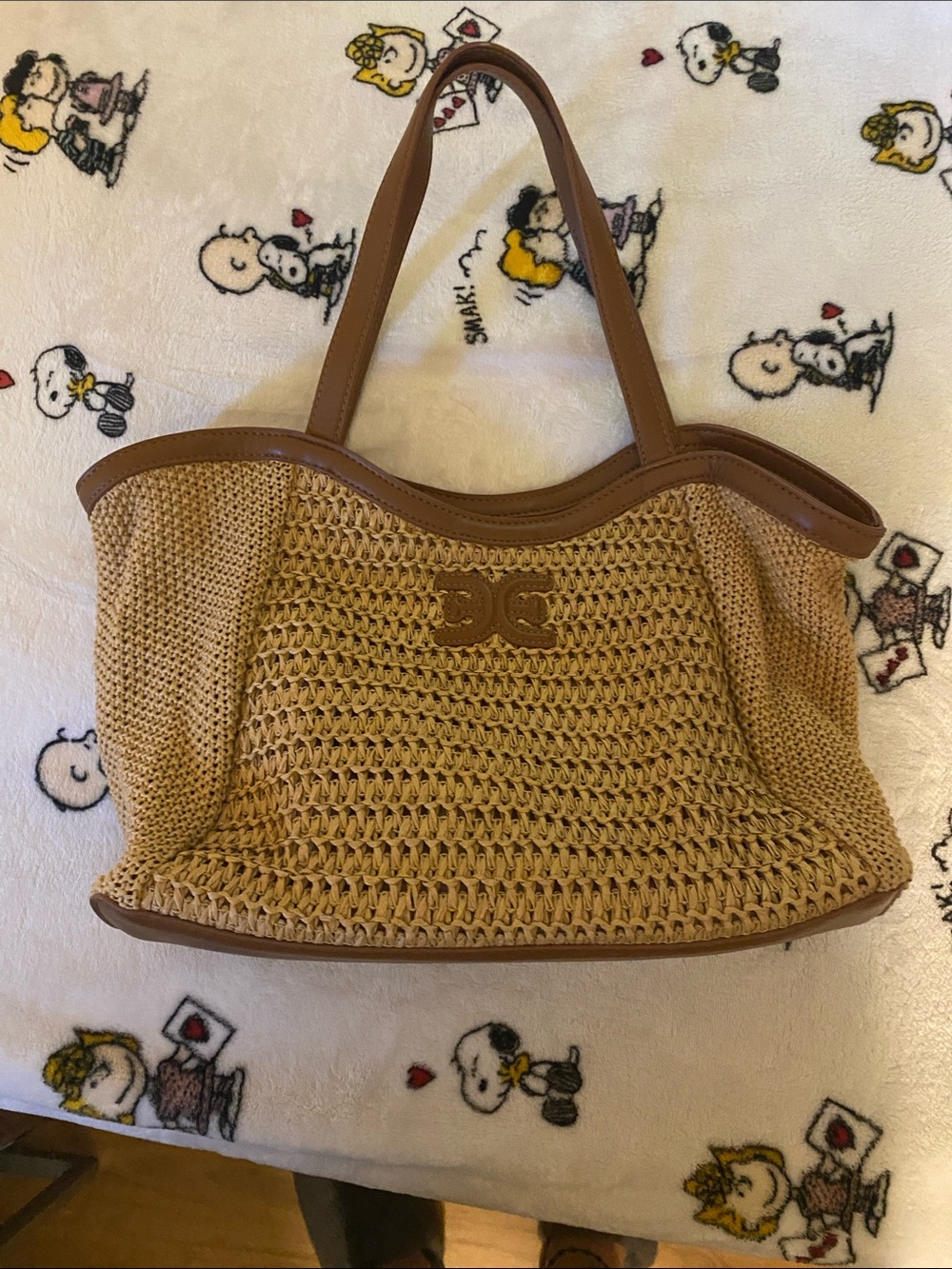 Sam Edelman Tan Woven Tote with Brown Trim